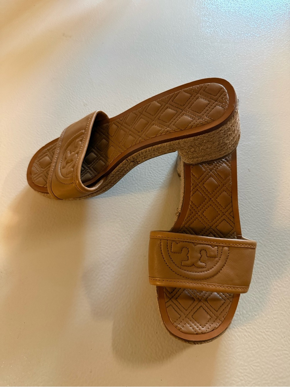 Tory Burch Fleming Espadrille Wedge Slides - Tan, Size 6.5 - Picture 2 of 9
